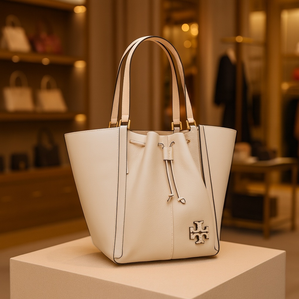 NEW Tory Burch Mcgraw Dragonfly Brie Cream Leather Oversized Shopper Tote Bag
